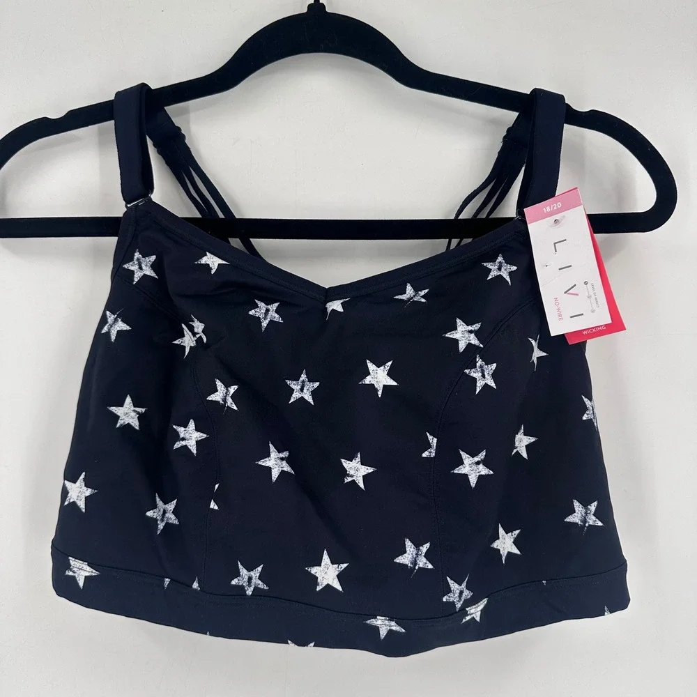 NWT Lane Bryant LIVI Active Sports Bra‎  18/20 Navy Star Print Strappy Celestial